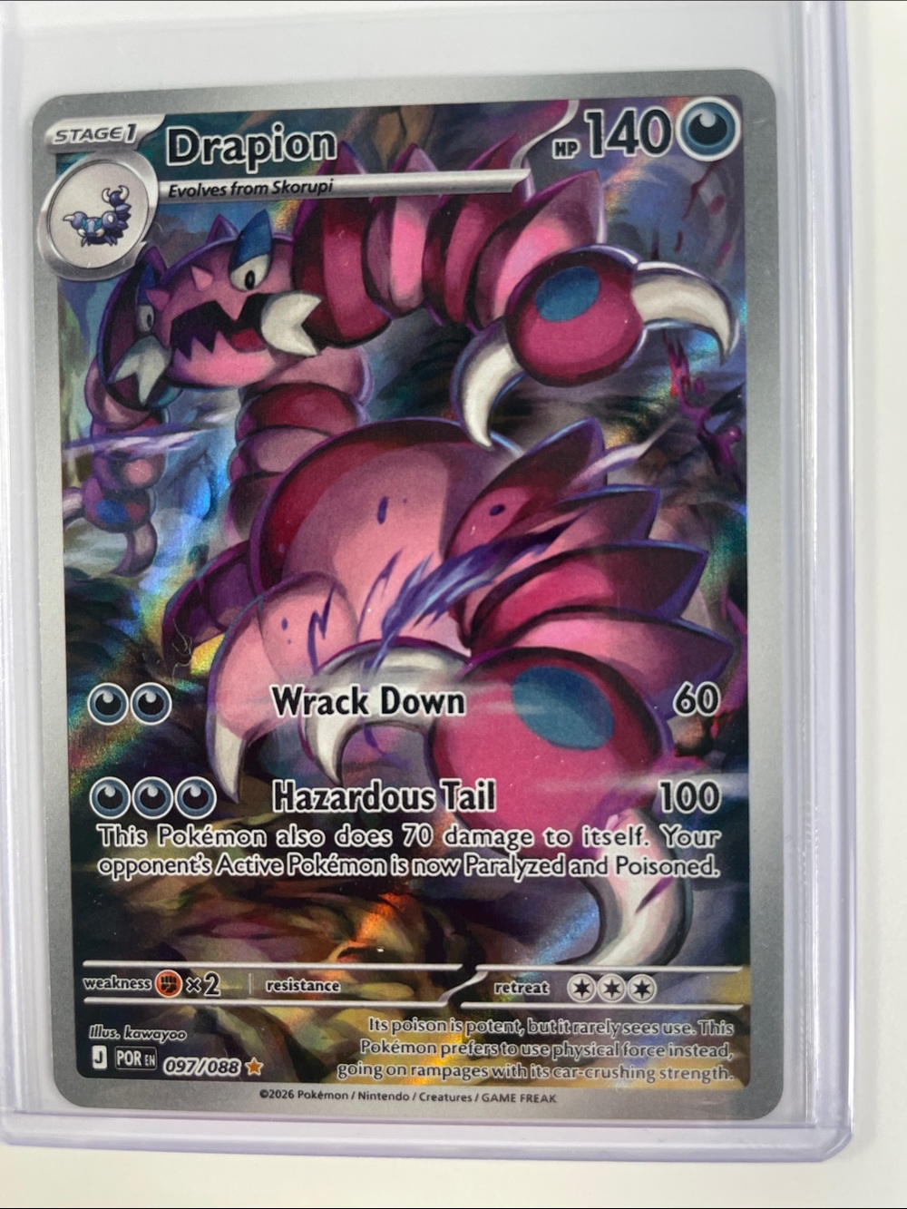Pokemon Drapion Holographic Trading Card - Pink, Purple, Blue